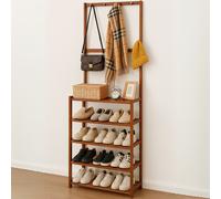 Rafaelo Mobilia Wooden Hall Tree Clothes Rack With Shoe Storage in Brown Rafaelo Mobilia Brown