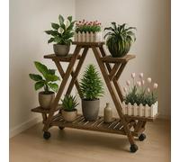Rafaelo Mobilia Wooden Plant Stand, Wooden Display Stand, Plant Holder, Standing Shelf with Wheels for Indoor and Garden Use