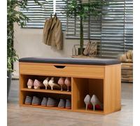 Rafaelo Mobilia Wooden Shoe Storage Bench With Cushioned Seat 90CM