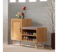 Rafaelo Mobilia Wooden Shoe Storage Bench With Cushioned Seat & Cabinets in Brown Rafaelo Mobilia Brown