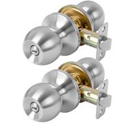 RAFECIEE Privacy Door Knob Keyless Door Knobs Interior with Lock Bathroom Door Knob with Lock Satin Nickel Doorknob 2 Pack