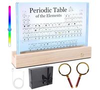 Rafecs Periodic Table with Real Elements Inside, Large Acrylic Periodic Table with Cordless LED Wooden Stand and Magnifier, Chemistry Gifts for Students, Kids, Teacher and Science Lovers