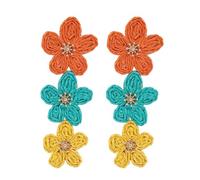Raffia Colorful Flower Cuff Bracelet For Women Statement Chunky Spring Summer Floral Tropical Beachy Vacation Wide Open Bangle Boho Jewelry Accessories, One Size, Raffia Iron, no gemstone