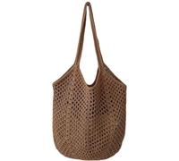 Raffia Crochet Beach Tote Bag for Women, Aesthetic Knit Boho, Brown | Versatile Handwoven Summer Purse Designed for Travel, Vacation, Dating, & Daily Shopping