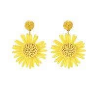 Raffia Earrings for Women Boho Beach Straw Rattan Summer Tropical Big Flower Earrings for Women Vacation, One Size, Rattan, No Gemstone
