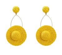 Raffia Earrings for Women, Handmade Boho Rattan Earrings, Hpoewre Statement Drop Earrings, Lightweight Dangle Earrings, Summer Beach Vacation Jewelry, Long, Raffia, No Gemstone