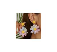 Raffia Flower Earrings for Women Bohemian Sunflower Drop Earrings Handmade Yellow Raffia Floral Dangle Ear-rings Summer Tropical Beach Vacation Ear Jewelry Accessories, Rattan, No Gemstone