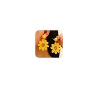 Raffia Flower Earrings for Women Bohemian Sunflower Drop Earrings Handmade Yellow Raffia Floral Dangle Ear-rings Summer Tropical Beach Vacation Ear Jewelry Accessories