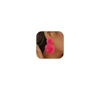 Raffia Flower Earrings Trendy Hot Pink Flower Drop Dangle Earrings Beach Statement Earrings Summer Tropical Beach Vacation Jewelry, Metal, No Gemstone