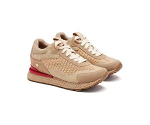 Raffia Harding Wedge Leather Sneakers, Beige, 7 UK