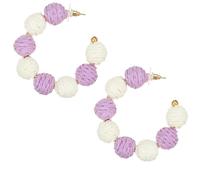 Raffia Hoop Earrings for Women Boho Colorful Rainbow Beaded Earrings Bohemian Statement Rattan Earrings for Summer Beach Raffia Circle Dangle Drop Earrings, Rattan, No Gemstone