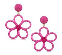 Raffia Rattan Earrings for Women Statement Flower Dangle Earrings Handmade Bohemia Straw Drop Earrings Summer Beach Accessory Jewelry Gifts, Zinc, No Gemstone