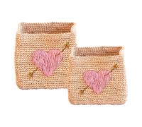 Raffia storage baskets - Set of 2 Pale Pink one size