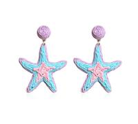 Raffia Straw Wrapped Starfish Drop Dangle Earrings Summer Tropical Vacation Beach Jewelry for Women, Alloy Steel, No Gemstone
