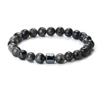 Raffici Labradorite Bracelet - Natural Gemstone Beaded Stretch Bracelet for Men & Women, Handmade Calming Energy Jewelry, Spiritual Protection Gift with Pouch