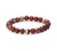 Raffici Red Jasper Bracelet - 8mm Natural Gemstone Beads - Stretchable Elastic Bracelet for Men and Women - Gift Pouch Included - Handmade Crystal Healing Jewelry 7.2-7.5 inch