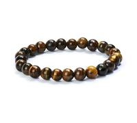 Raffici Tiger Eye Bead Bracelet 8 mm Anxiety Relief Chakra Healing Adjustable Stretch Gemstone Unisex