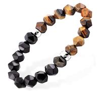 Raffici Tiger Eye & Gold Obsidian Bracelet for Men, Natural Gemstone Beaded Stretch Bracelet, Mens Protection Confidence Energy Bracelet, Adjustable Crystal Bracelet Gift for Him (M, 18, Centimeters)