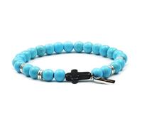 Raffici Turquoise-Inspired Beaded Bracelet for Men & Women - Black Agate Cross - Stretch Elastic Adjustable 17-21 cm - Unisex Gift Jewelry with Velvet Pouch