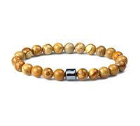 Raffici Wood Grain Jasper & Hematite Natural Stone Bracelet - 8 mm Beaded Stretch Bracelet for Men & Women, 7.2-7.5 inch, Healing Crystal Grounding Energy Gift