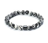 Raffici Zebra Stone Bracelet - Natural Jasper Gemstone Beaded Stretch Bracelet for Men & Women, Handmade Black & White Spiritual Jewelry Gift with Pouch