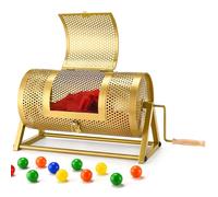 Raffle Drum, Thickened Metal Raffle Ticket Spinner Box with Sealing Tape, Silent Design Raffle Ticket Cage with Wooden Turning Handle & Stable Tripod Stand for Lottery Games, Raffle Balls-Yellow color