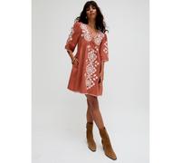 Raffya Arabella V-Neck Embroidered Short Dress BROWN SIZE 10