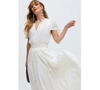 Raffya Candice Flutter Sleeve Jacquard Maxi Dress In White - 10