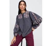 Raffya Demi Embroidered Ballon Sleeve Shirt In Grey In Ecru Ecru 8