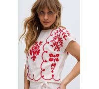 Raffya Fraya Cross Hatch Embroidered Crop Top In White White