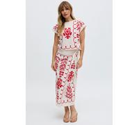 Raffya Fraya Cross Hatch Embroidered Wrap Midi Skirt In White - 16