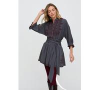 Raffya Julie Embroidered Skater Mini Skirt In Dark Grey - 10