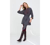 Raffya Julie Ruffle Neck Embroidered Shirt In Dark Grey Grey