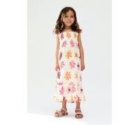 Raffya Kids Flora Gathered Hand Drawn Floral Print Dress In Multi - 7 years