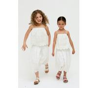 Raffya Kids Rufa Smocked Waist Windowpane Check Skirt In White - 7 years