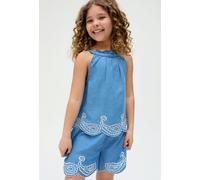 Raffya Kids Sue Scalloped Embroidered Hem Co-Ords Set In Blue - 3 years