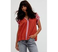 Raffya Luna V-Neck Embroidered Blouse In Brown - 16