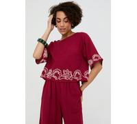 Raffya Milly Embroidered Split Open Back Blouse In Berry - 8