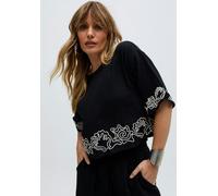 Raffya Milly Embroidered Split Open Back Blouse In Black - 12
