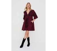 Raffya Women's Arabella V- Neck Embroidered Mini Dress in Burgundy | Size: 8 Raffya Burgundy 8