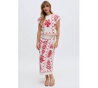 Raffya Women's Fraya Cross Hatch Embroidered Wrap Midi Skirt In White | Size: 16