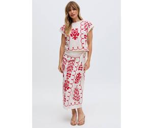 Raffya Women's Fraya Cross Hatch Embroidered Wrap Midi Skirt In White | Size: 16