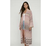 Raffya Women's Misty Floral Print Kimono in Pink | Size: 14