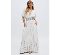 Raffya Women's Sally Ann Button Down Embroidery Maxi Dress In White in Ecru | Size: 12