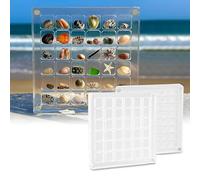 RAFIYU 2 Pack Acrylic Magnetic Seashell Display Box, Mini Clear Seashell Storage Box, Shells Display Case, Acrylic Collection Box for Seashell Bead Starfish Mini Jewelry Crafts (36 Grids + 64 Grids)