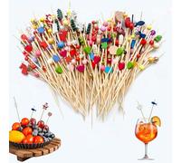 RAFIYU 200 Pcs Christmas Cocktail Sticks, Canape Sticks, Bamboo Cocktail Skewers, Fruit Food Toothpicks for Sandwich, Appetizers, Drinks, Grilled Foods, Cakes, Snacks