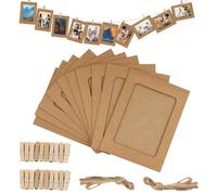 RAFIYU 20Pcs Paper Photo Frames, Small Paper Picture Frames 11.5 x 15.5 cm Cardboard Photo Frames with 20 Wooden Clips and String, Home Crib Office Bar Wall Decor (Brown)