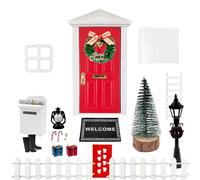 RAFIYU Gnome Door Accessory Christmas Set, 21 Pcs Miniature Gnome Accessories, 1:12 Miniature Elf Pixie Decoration, Dollhouse Christmas Decoration with Mailbox, Boot, Wreath, Fence, Carpet, Lantern