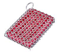 Rafornty Cast Iron Skillet Cleaner,316 Stainless Steel Chainmail Cleaning Scrubber Silicone Scrubber,for Kitchen (Red)