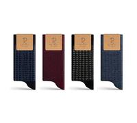 RAFRAY Bamboo Viscose Dress Socks Diamond-Dot, Men's Premium Lightweight Thin Crew Socks With Gift Box, 4 Pairs, Size 7-11.5, Black, Burgundy, Indigo, Navy, 7-11.5